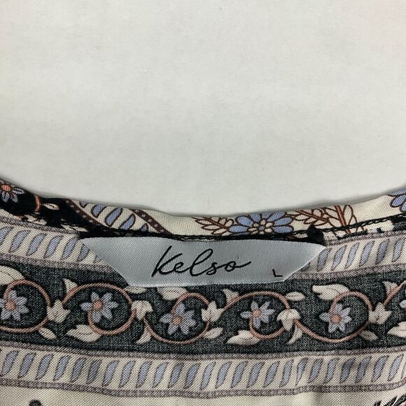 Kelso Womens Peasant Top Floral Neck Tie V-Neck Puff 3/4 Sleeve Blouse Large - Picture 4 of 11